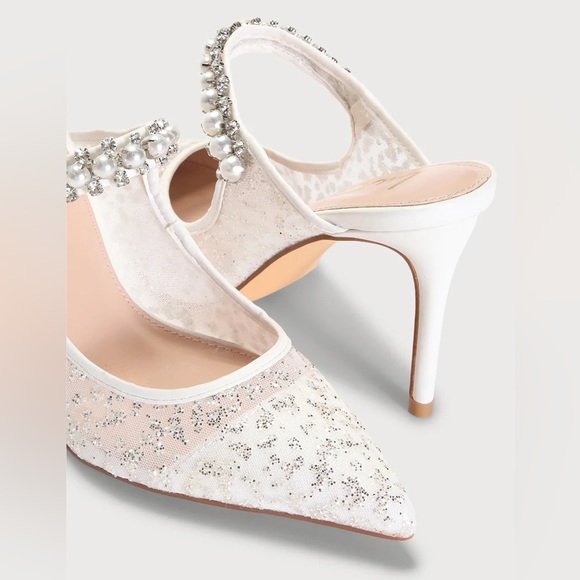 Lulus Sephoraa White Mesh Glitter Pearl Pointed-Toe Mule Pumps - Picture 4 of 5